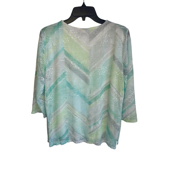 Alfred Dunner Top Small Chevron Lace Scoop Neck 3/4 Sleeve - Picture 3 of 3